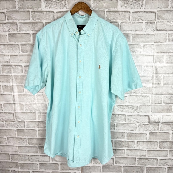 Polo Ralph Lauren Mint Blue Short Sleeve Button Down Shirt Mens 2XLT TALL - Picture 2 of 7